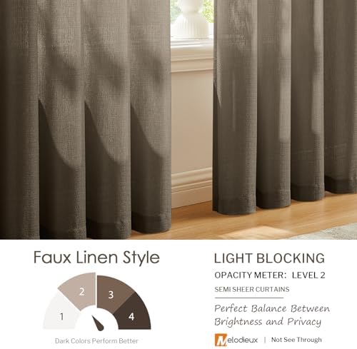 Melodieux Brown Semi Sheer Curtains 96 Inches Long for Living Room