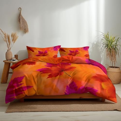 California King Duvet Cover Set Autumn Maple Leaves Pattern Soft