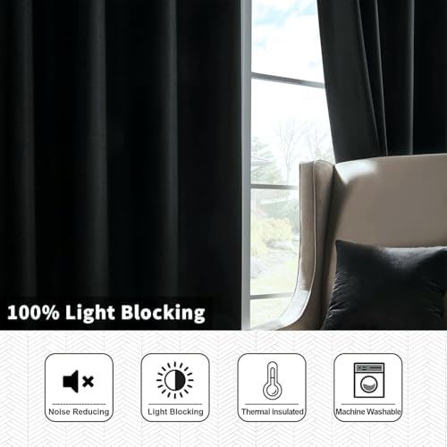Joydeco Black Blackout Curtains 96 Inches Long - 100% Blackout Curtain