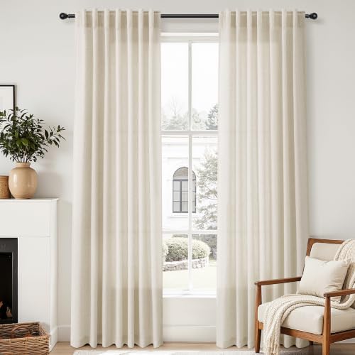 Aersas Extra Long Linen Curtains 52x120 Inches for Living Room, Birch