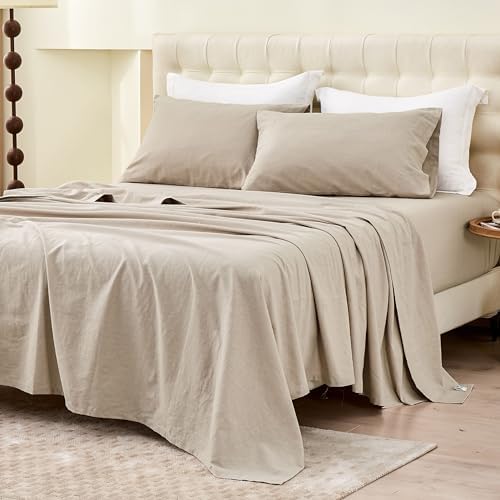 BISELINA Linen Sheet French Flax Flat Sheet Only 55% Euro Linen 45%