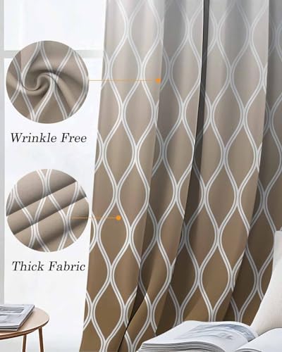 Blackout Curtains Room Darkening Drapes, Brown Modern Simple Geometric