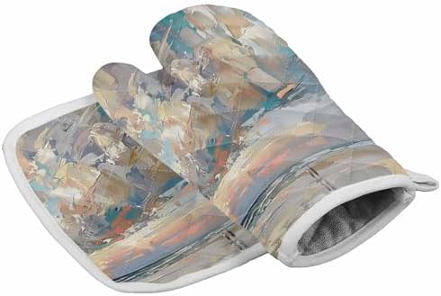 Quilted Cotton Terry Cloth Oven Mitt, Pot Holder Abstract Oil Painting