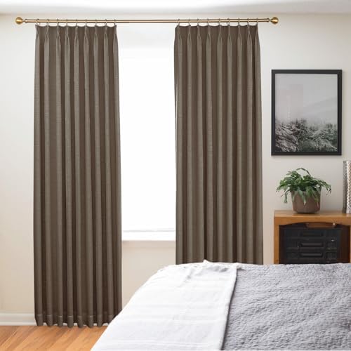 100% Blackout Linen Pinch Pleated Curtains, 96 Inches, 1 Panel