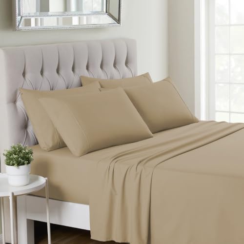 Soft Solid 1500TC Microfiber Bed Sheet Set 6 Piece - Taupe Tan Queen
