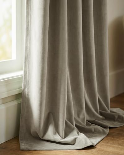StangH Taupe Velvet Curtains Back Tab Luxury Decor, W52 x L96, 2