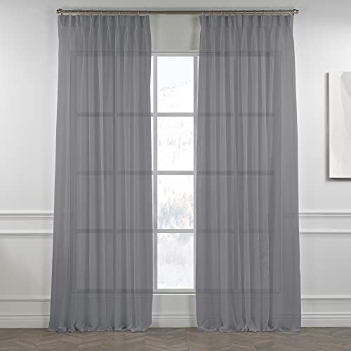 Extra Long Grey Sheer Pinch Pleated Linen Curtains Set of 2 Home Décor