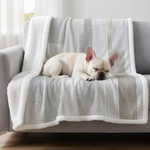 Taupe Paint Scrape Sherpa Fleece Blanket Abstract Minimalist Beige