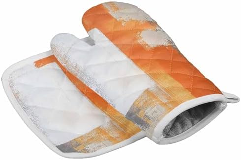 Quilted Cotton Terry Cloth Oven Mitt, Pot Holder Grey Orange Smear