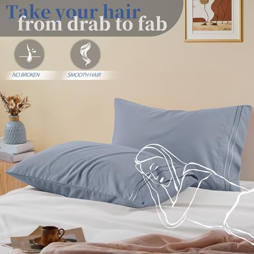 Vonty 2 Pack Grey Standard Pillowcases, 20x26, 1800 Microfiber