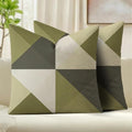 Bold Olive Green Geometric Triangles Velvet Throw Pillow Covers Set of
