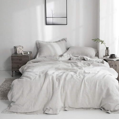 Simple&Opulence 100% French Flax Linen Duvet Cover Set with Embroidery