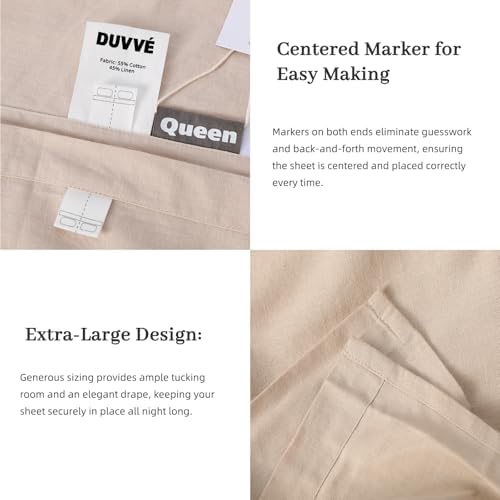 Luxury Cotton Linen Blend Flat Sheet, Cooling Breathable Natural