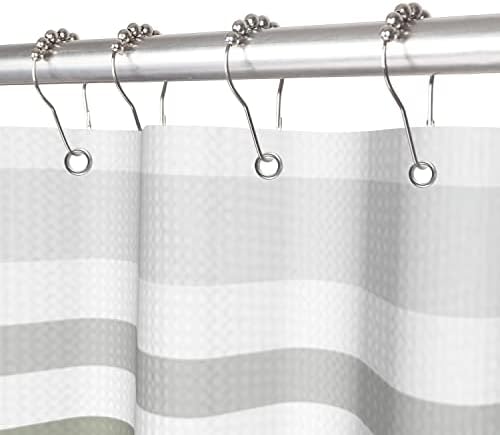 Renaiss Gray Green Striped Waffle Weave Small Stall Shower Curtain