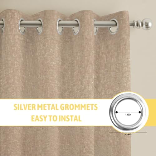 Beige Window Curtains Panels with Silver Grommet, Farmhouse Solid