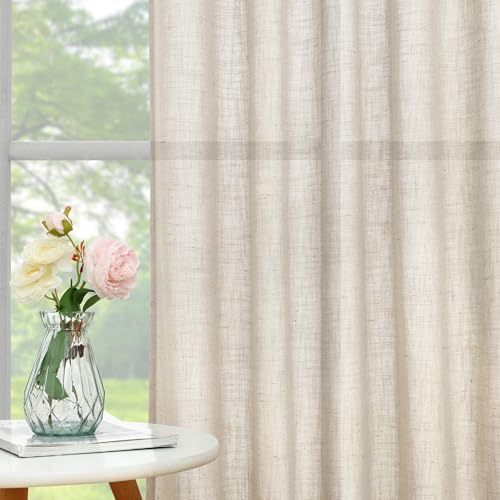decorUhome Linen Semi Sheer Curtains 84 Inch Long, 2 Panels Light