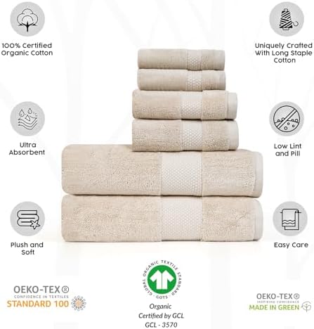 6 Piece Bath Towel Set, 630 GSM Absorbent Cotton Bath Towels Set