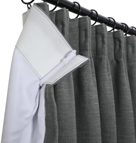 TWOPAGES Carbon Grey Thermal Insulated Curtain 84 Inch Long with White
