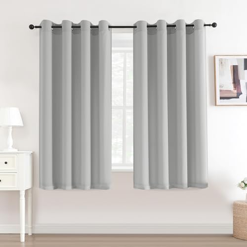 FantasDecor Grey Sheer Curtains 63 Inch Long Non-See-Through Privacy