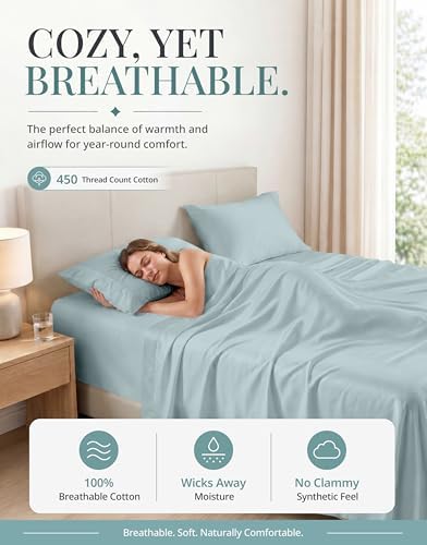 450TC 100% Cotton Split King Bed Sheets - Soft Sateen Weave, French