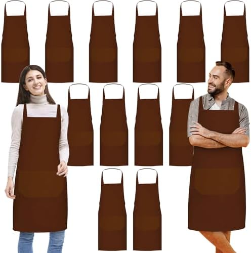 Jeffbaubl 12 Pack Bib Apron,Aprons Bulk,Unisex Plain Aprons with 2
