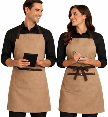 Waitress Apron with Pockets, Water Resistant Apron, Bib, 2 Pack