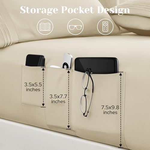 BYSURE 6 Pieces Bed Sheets Set with Pockets on Side(King, Cream)