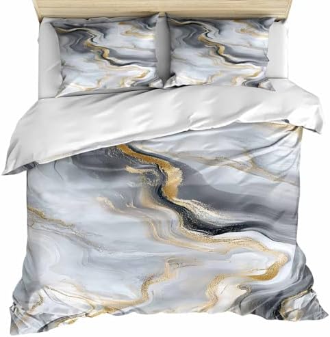 Gray Ombre Marble Bedding 3 Piece Duvet Cover Set Queen Size, Abstract