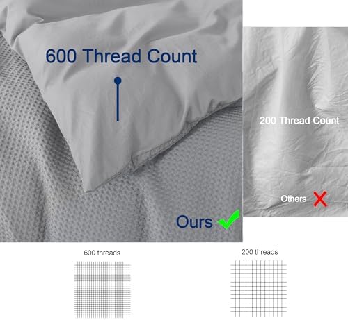 3Pcs 100% Egyptian Cotton Waffle Duvet Cover Set Queen 90 x 90, Gray