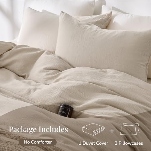 Cream Gray Duvet Cover Queen Size 100% Sandwashed Cotton