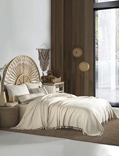 Handmade Undyed Natural Pure Cotton King Herringbone Blanket Coverlet