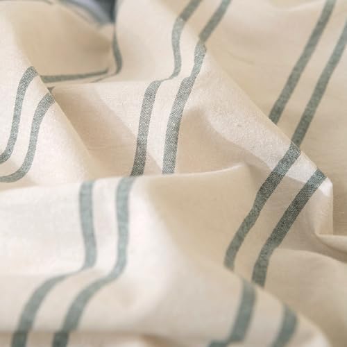 DONEUS Green Striped Duvet Cover Set 100% Washed Cotton Linen Like