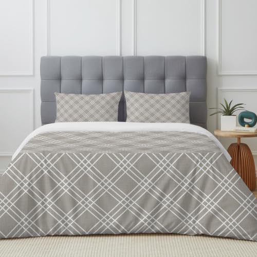 Taupe Grid Full Duvet Cover Set - 4 Pcs Comforter Cover Bedding Sets