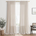 SMABU Linen Curtains 96 Inch Long for Living Room Hook Belt Natural