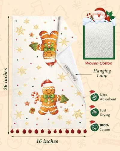 Miss Adola Christmas Kitchen Towels with Tassels - Cotton Christmas