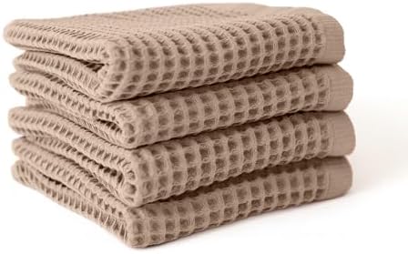 Waffle Hand Towels for Bathroom Set of 4, Brown, 20x35