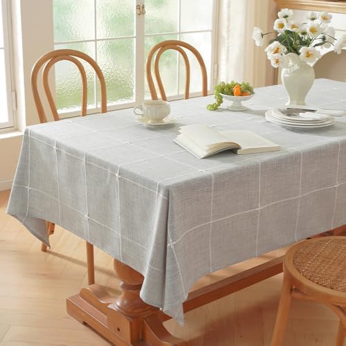 Zobesta Linen Table Cloth Rectangle Tables 60x120 in Plaid Gray