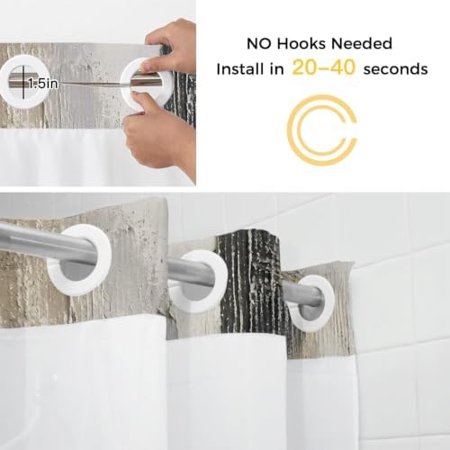 No Hook Grey Beige Abstract Shower Curtain with Snap in Liner Set