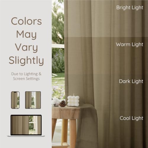 Pinch Pleated Linen Texture Semi Sheer Curtains Oatmeal 108 in Long