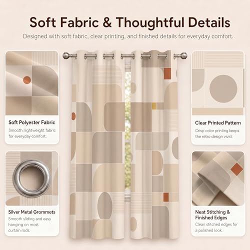Neutral Geometric Curtains 42" W x 84" L, 2 Panels, Room Darkening