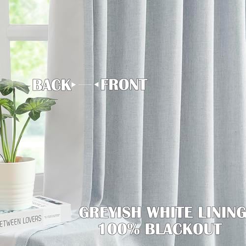 Kayne Studio Blue Gray Pinch Pleated Back Tab Full Blackout Curtains