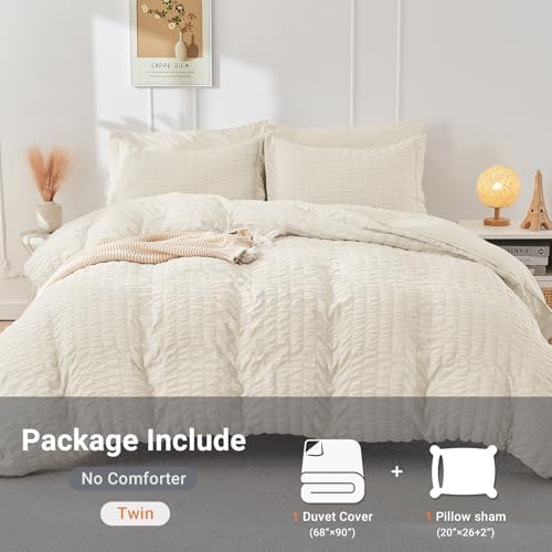 HYMOKEGE Duvet Cover Twin Size, Seersucker Bedding Set, 2 Pieces