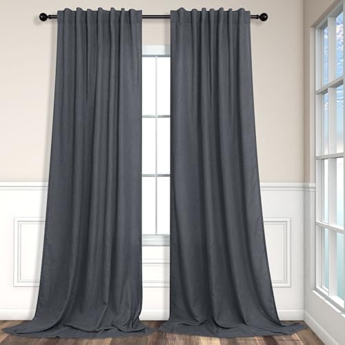 Dark Grey Curtains 84 Inch Length 2 Panels Set for Living Room Pleated