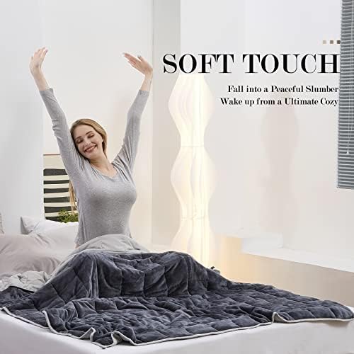 Satwip Grey Weighted Blanket 15 Pounds, Fuzzy Warm Flannel Throw