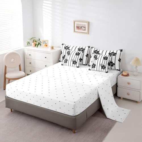 Manfei Stripe Flower Kids Comforter Queen Size,Geometric Line Floral