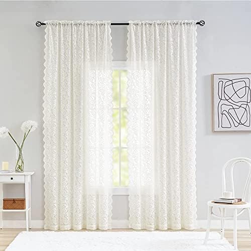 ALIGOGO Cream Lace Sheer Curtains 108 Inches Long 2 Panels Luxury Semi