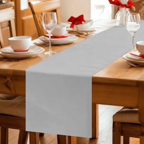 Grey Burlap Cotton Table Runner 72 Inches Long, Modern Pure Gray