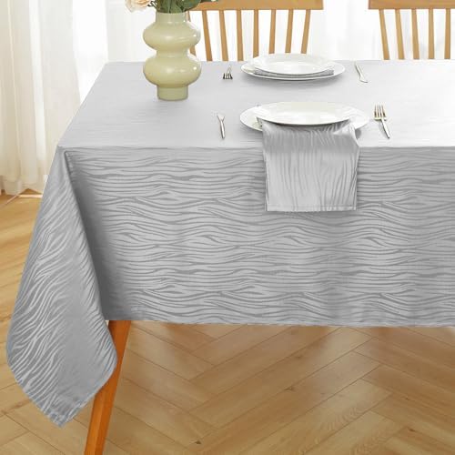 SASTYBALE Wavy Swirl Jacquard Tablecloth, Grey, 60 x 120 Inch