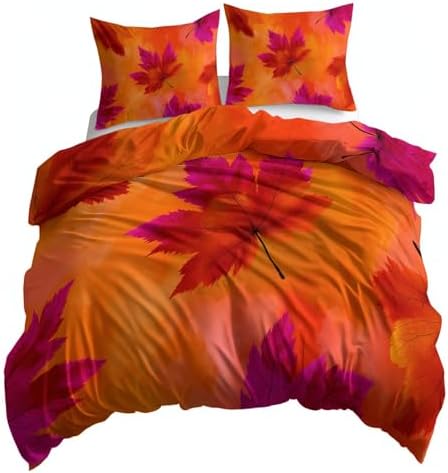 California King Duvet Cover Set Autumn Maple Leaves Pattern Soft