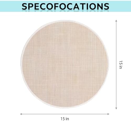 Beige Placemats Set of 6, 15 Inch Round for Kitchen & Dining Room